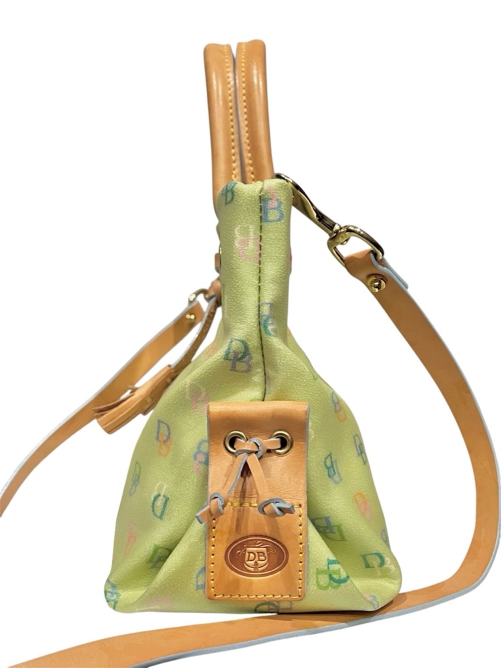 RARE DOONEY & BOURKE VINTAGE Y2K GREEN MULTICOLOR RAINBOW MONOGRAM TASSEL TOTE - Picture 5 of 13